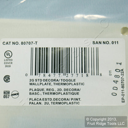 Leviton 80707-T Light Almond 2-Gang Toggle Decora Unbreakable Wallplate Cover