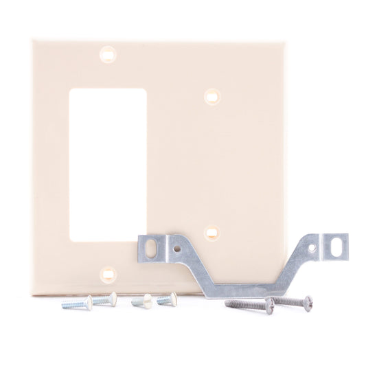 Leviton 80708-I Ivory 2-Gang Blank Decora Unbreakable Wallplate Cover StrapMount