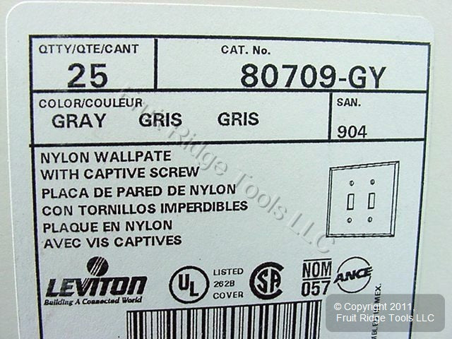 Leviton 80709-GY Gray 2-Gang Toggle Switch Unbreakable Nylon Wallplates 25pcs