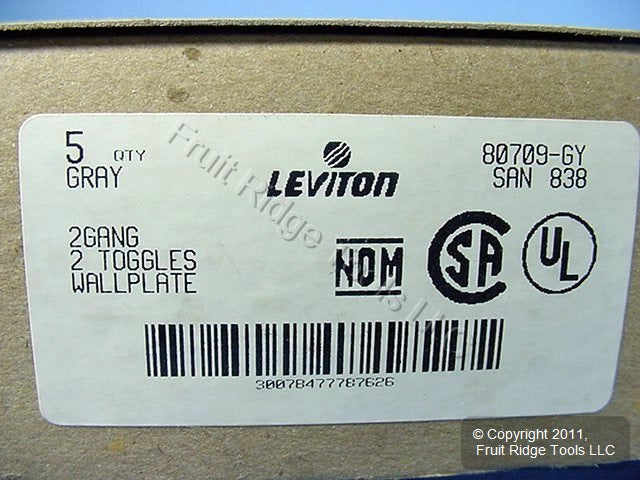 Leviton 80709-GY Gray 2-Gang Toggle Switch Nylon Wallplate Standard Cover 4-Pack