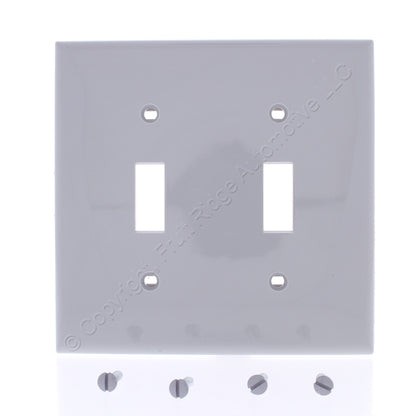 Leviton 80709-GY Gray 2-Gang Toggle Unbreakable Nylon Standard Wallplate Cover