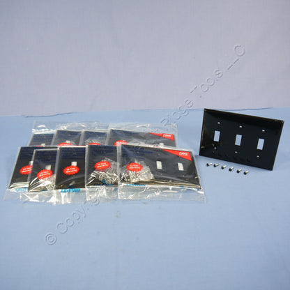 Leviton 80711-E Black 3-Gang Toggle Switch Unbreakable Nylon Wallplates 10pcs