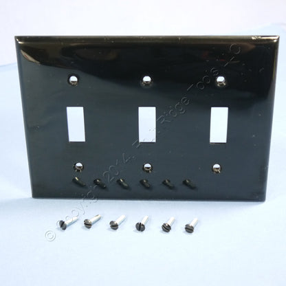 Leviton 80711-E Black 3-Gang Toggle Switch Unbreakable Nylon Wallplates 10pcs