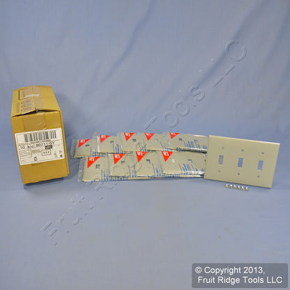 Leviton 80711-GY Gray 3-Gang Toggle Switch Unbreakable Nylon Wallplates 10pcs