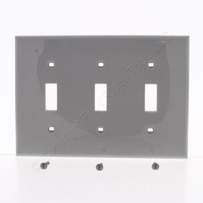 Leviton 80711-GY Gray 3-Gang Toggle Unbreakable Nylon Standard Wallplate Cover