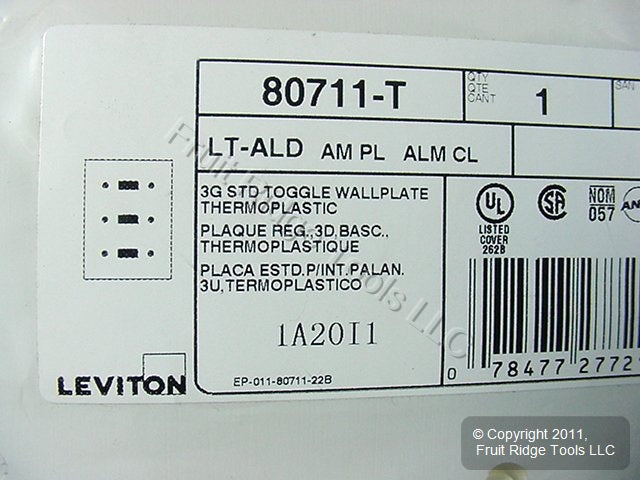 Leviton 80711-T Light Almond 3-Gang Toggle Switch Unbreakable Nylon Wallplate