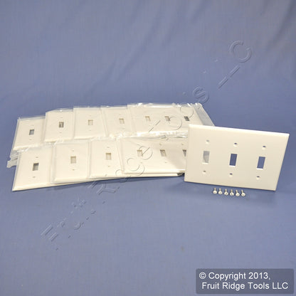 Leviton 80711-W White 3-Gang Toggle Switch Unbreakable Nylon Wallplates 10pcs