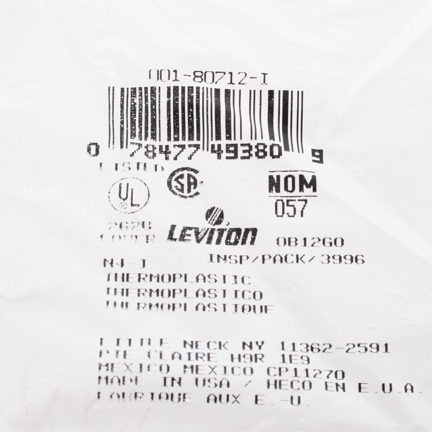 Leviton 80712-I Ivory 4-Gang Toggle Unbreakable Nylon Standard Wallplate Cover