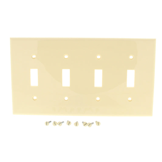 Leviton 80712-I Ivory 4-Gang Toggle Unbreakable Nylon Standard Wallplate Cover