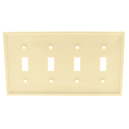 Leviton 80712-I Ivory 4-Gang Toggle Unbreakable Nylon Standard Wallplate Cover