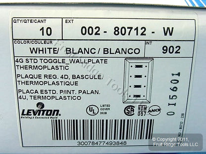 Leviton 80712-W White 4-Gang Toggle Switch Unbreakable Nylon Wallplates 10pcs