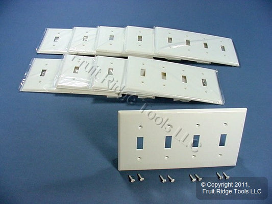 Leviton 80712-W White 4-Gang Toggle Switch Unbreakable Nylon Wallplates 10pcs