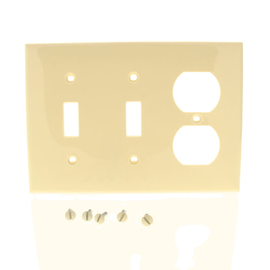 Leviton 80721-I Ivory 3-Gang Toggle Duplex Outlet Unbreakable Nylon Wallplate