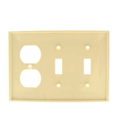 Leviton 80721-I Ivory 3-Gang Toggle Duplex Outlet Unbreakable Nylon Wallplate