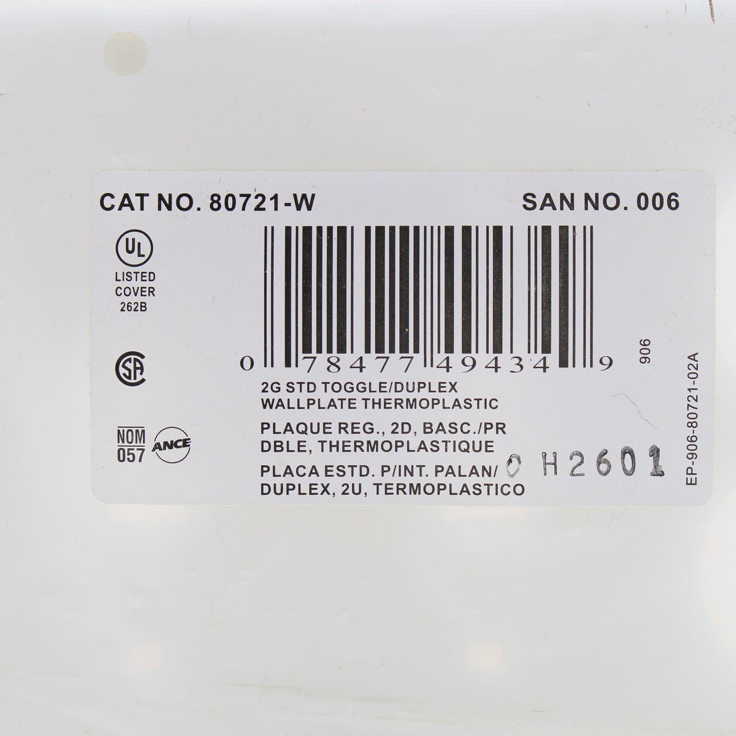 Leviton 80721-W Discolored White 3-Gang Duplex Outlet Toggle Switch Nylon Cover