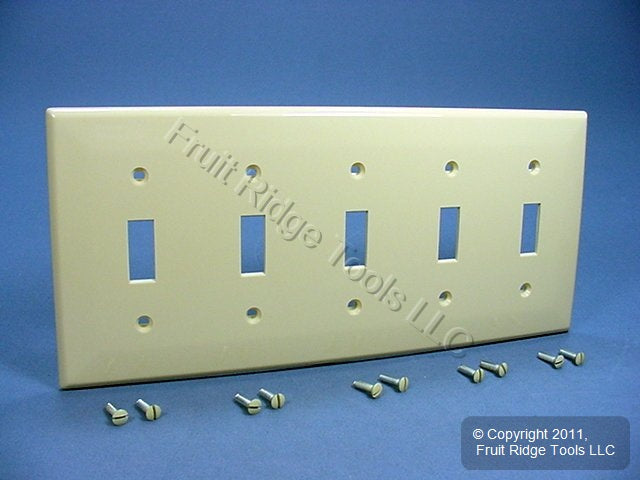 Leviton 80723-I Ivory 5-Gang Unbreakable Nylon Switch Wallplate Cover