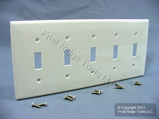 Leviton 80723-W White 5-Gang Toggle Unbreakable Nylon Standard Wallplate Cover