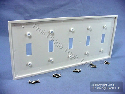 Leviton 80723-W White 5-Gang Toggle Unbreakable Nylon Standard Wallplate Cover