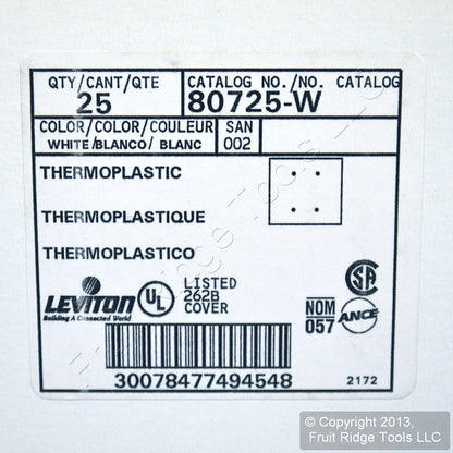 Leviton 80725-W White 2-Gang Blank Unbreakable Wallplate Cover Box Mount 25pcs