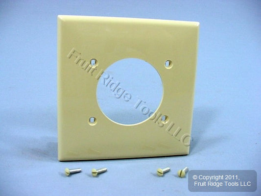 Leviton 80726-I Ivory 2-Gang Power Outlet 2.15" Hole Unbreakable Wallplate Cover