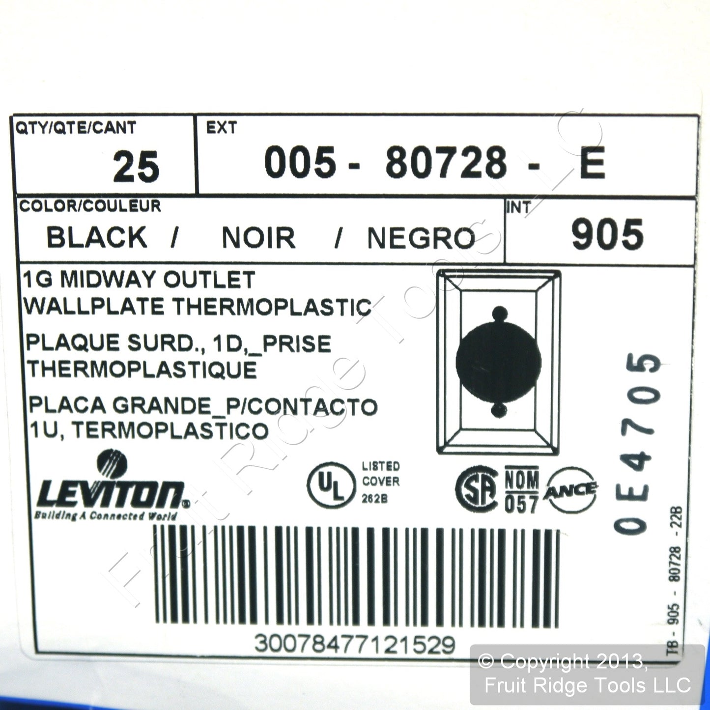 Leviton 80728-E Black 1-Gang Unbreakable Power Outlet 2.15" Midway Covers 25pcs