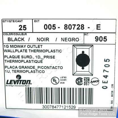 Leviton 80728-E Black 1-Gang Unbreakable Power Outlet 2.15" Midway Covers 25pcs