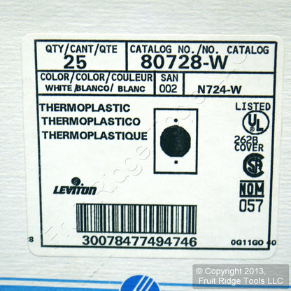 Leviton 80728-W White 1-Gang Power Outlet 2.15" Unbreakable Midway Covers 25pcs