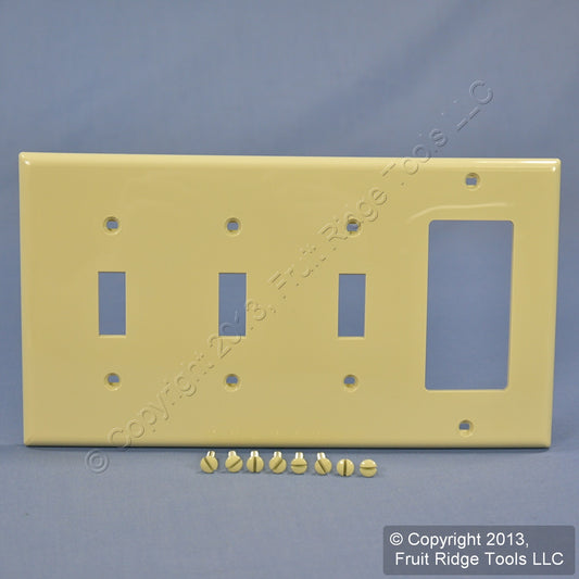 Leviton 80732-I Ivory 4-Gang Toggle Decora GFI Unbreakable Nylon Wallplate Cover