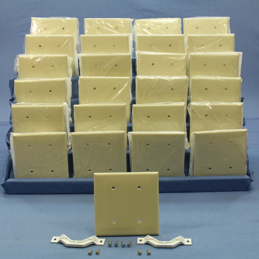 Leviton 80734-I Ivory 2-Gang Blank Unbreakable Wallplate Cover Strap Mount 25pcs