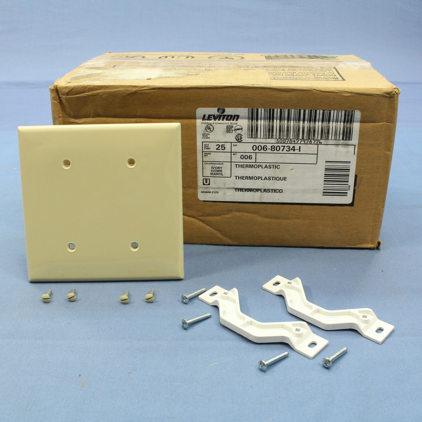 Leviton 80734-I Ivory 2-Gang Blank Unbreakable Wallplate Cover Strap Mount 25pcs