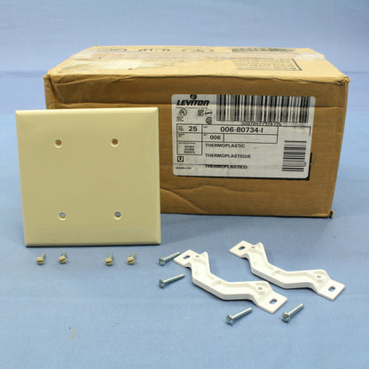 Leviton 80734-I Ivory 2-Gang Blank Unbreakable Wallplate Cover Strap Mount 25pcs