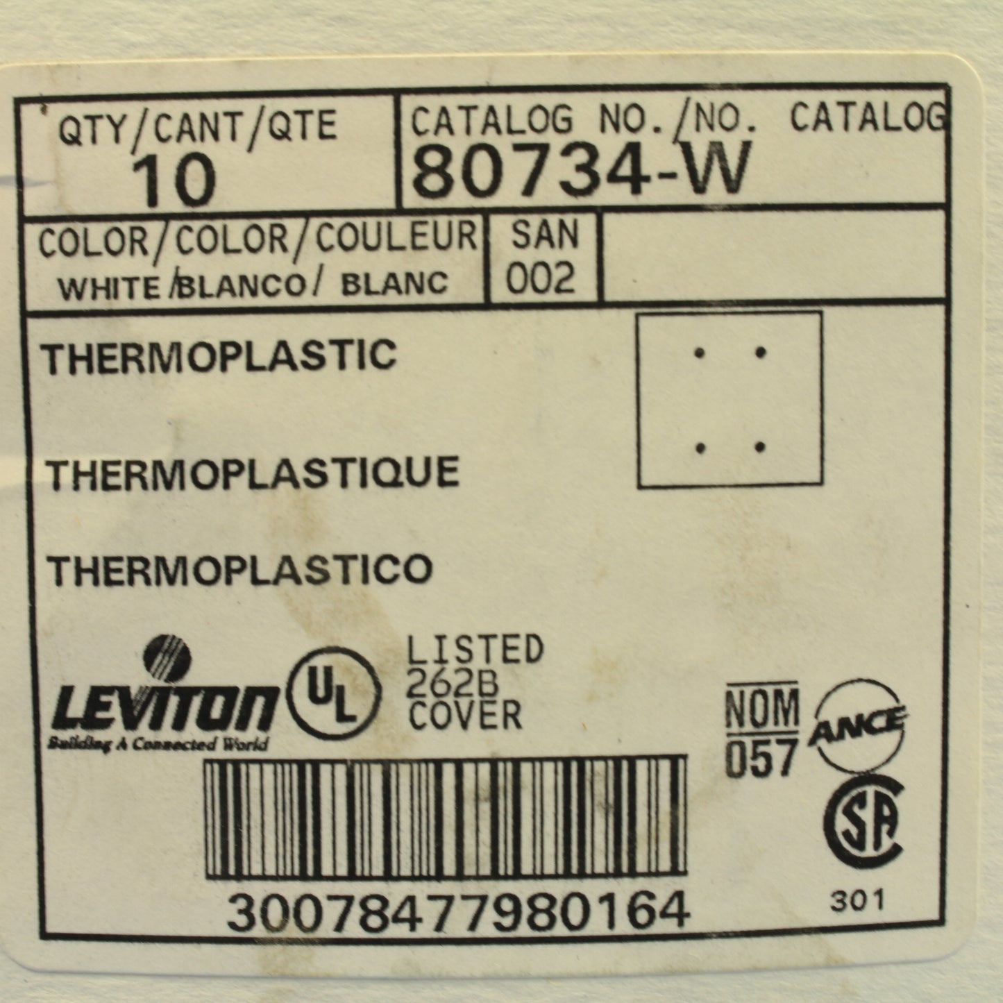 Leviton 80734-W White 2-Gang Blank Unbreakable Wallplate Cover Strap Mount 10pcs
