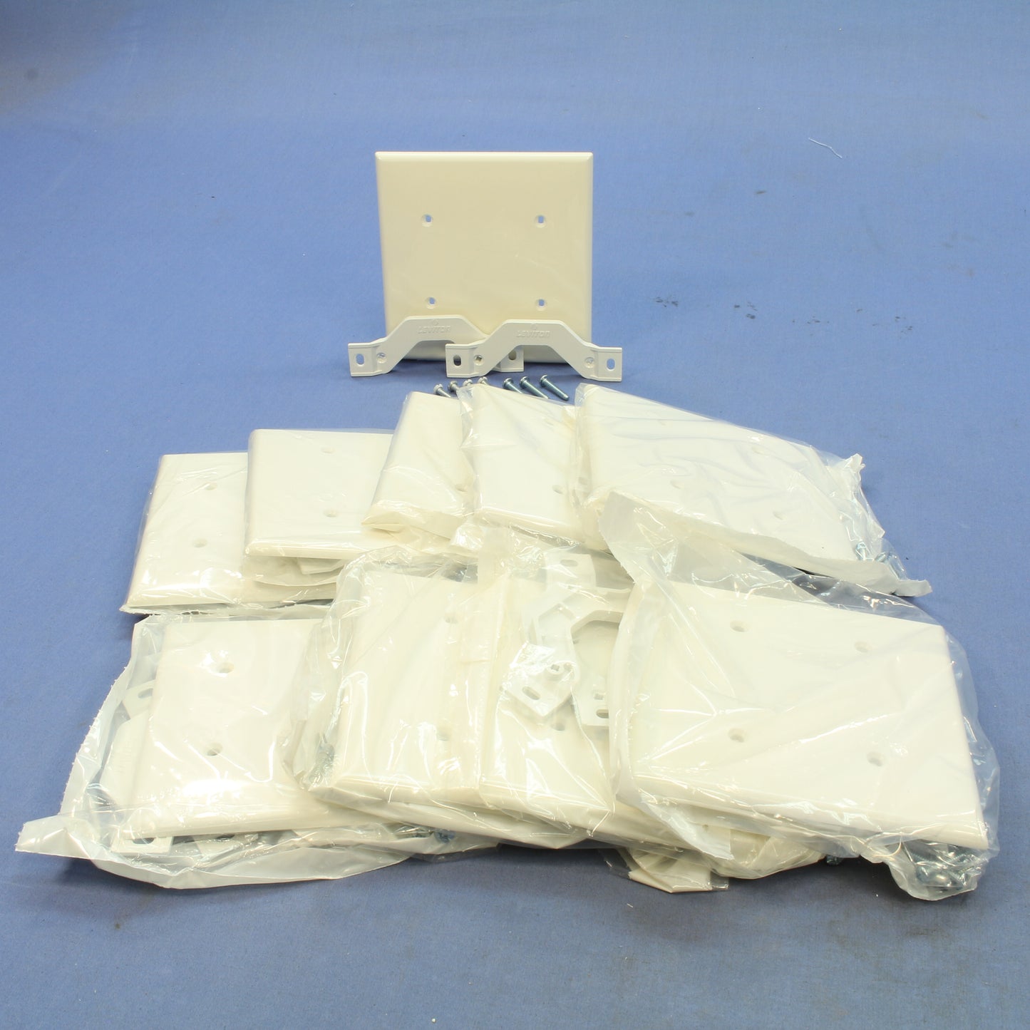 Leviton 80734-W White 2-Gang Blank Unbreakable Wallplate Cover Strap Mount 10pcs