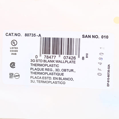 Leviton 80735-A Almond Commercial 3G Blank Unbreakable Wallplate Cover Box Mount