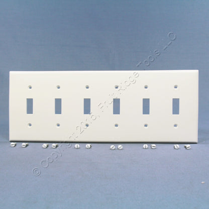 Leviton 80736-W White 6-Gang Toggle Unbreakable Nylon Standard Wallplate Cover