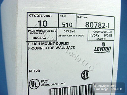 10 Leviton Ivory Dual Coaxial Cable CATV Wallplate Duplex Video Jack 80782-I