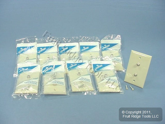10 Leviton Ivory Dual Coaxial Cable CATV Wallplate Duplex Video Jack 80782-I