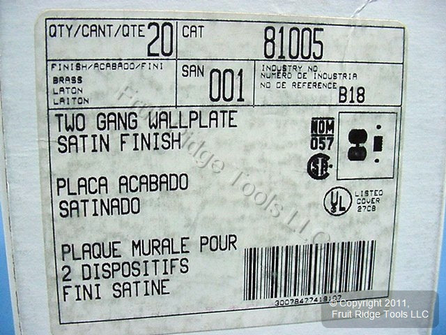 Leviton 81005 Brass 2-Gang Toggle Switch Duplex Standard Wallplate Covers 20pcs