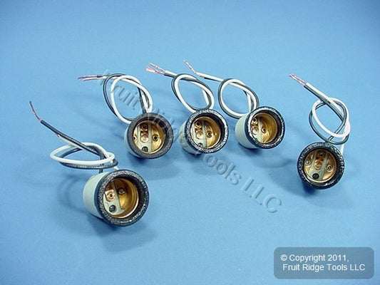 5 Leviton Porcelain Light Sockets Flanged Lamp Holder Medium Base Keyless 8152-8