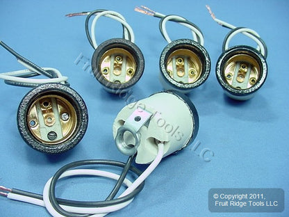 5 Leviton Porcelain Light Sockets Flanged Lamp Holder Medium Base Keyless 8152-8