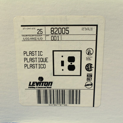 Leviton 82005 Almond 2-Gang Toggle Duplex Plastic Standard Wallplate Cover 25pcs