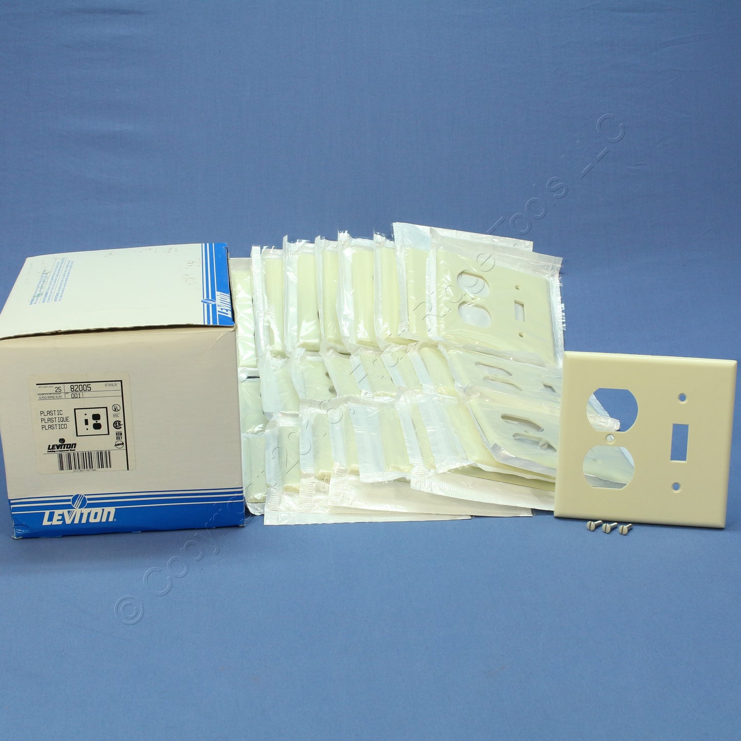 Leviton 82005 Almond 2-Gang Toggle Duplex Plastic Standard Wallplate Cover 25pcs