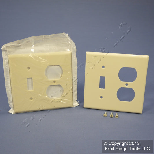 Leviton 82005 Almond 2-Gang Plastic Toggle Duplex Standard Wallplate Cover 2pcs