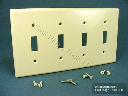 Leviton 82012 Almond 4-Gang Toggle Switch Plastic Standard Wallplate Cover Plate