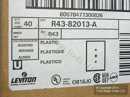 Leviton 82013 Almond 1-Gang Phone .406" Hole Plastic Wallplate Box Mount 40pcs