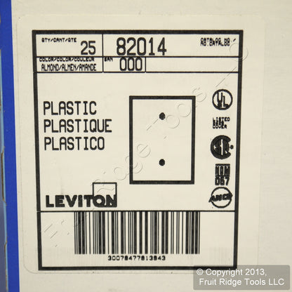 Leviton 82014 Almond 1-Gang Blank Plastic Standard Wallplate Box Mount 25pcs