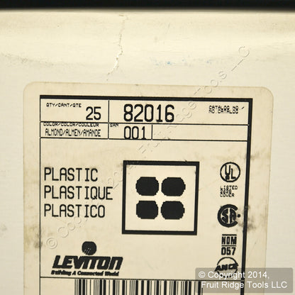 Leviton 82016 Almond 2-Gang Outlet Duplex Receptacle Thermoset Wallplates 25pcs