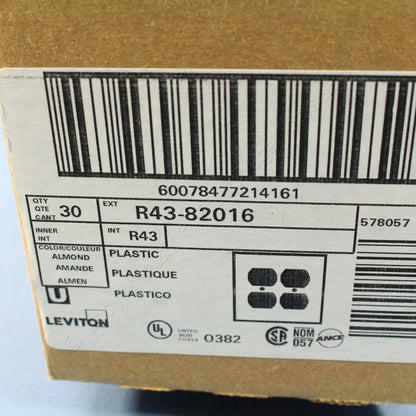 Leviton 82016 Almond 2-Gang Duplex Outlet Plastic Standard Wallplate Cover 30pcs