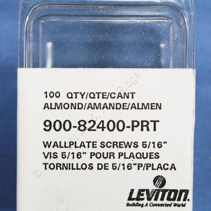 Leviton 82400-PRT Almond 5/16" Wallplate Cover Screw 6-32 Thread Oval Head 100pk