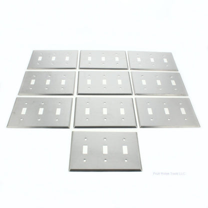 Leviton 83011 Aluminum 3-Gang Toggle Switch Wallplate Satin Finish Covers 10pcs